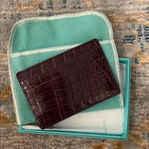 Auth Tiffany plum croc card holder